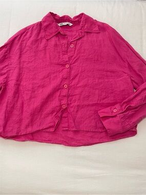 Zara Hot Pink Relaxed Button-Down Shirt